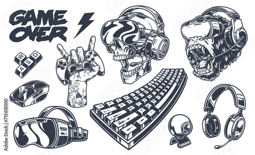 Cyber sport set logotype monochrome