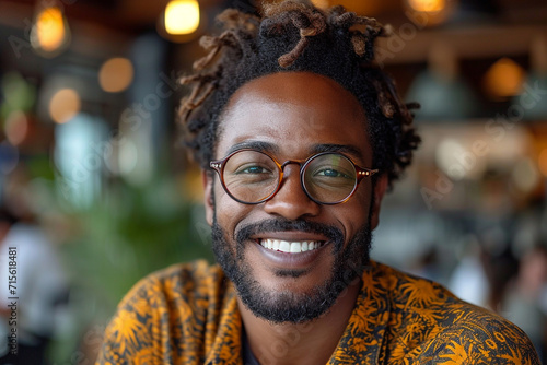 Portrait of cozy black african american man in glasses © Simonforstock