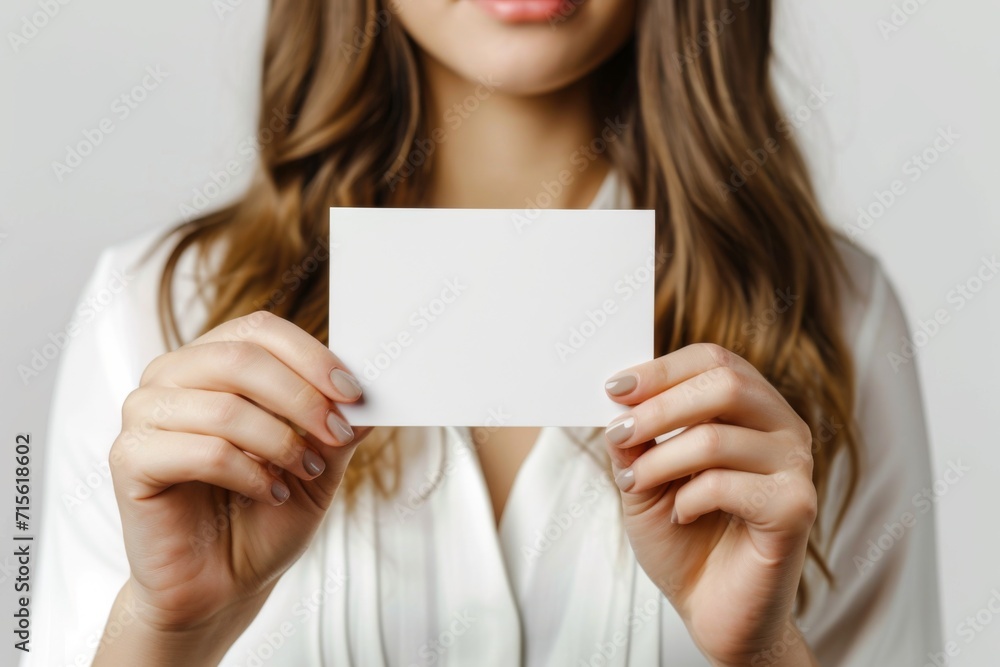 Woman With Blank Businesscard On White Background Woman With Blank Businesscard On White Background