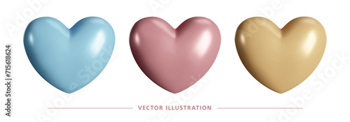 Set of Realistic 3d Hearts in pastels colours. Vector illustration. Like and Heart icon. Symbol of love. Button for expressing social smileys or valentine's day concept design