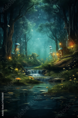 A beautiful mystic fairytale forest and river