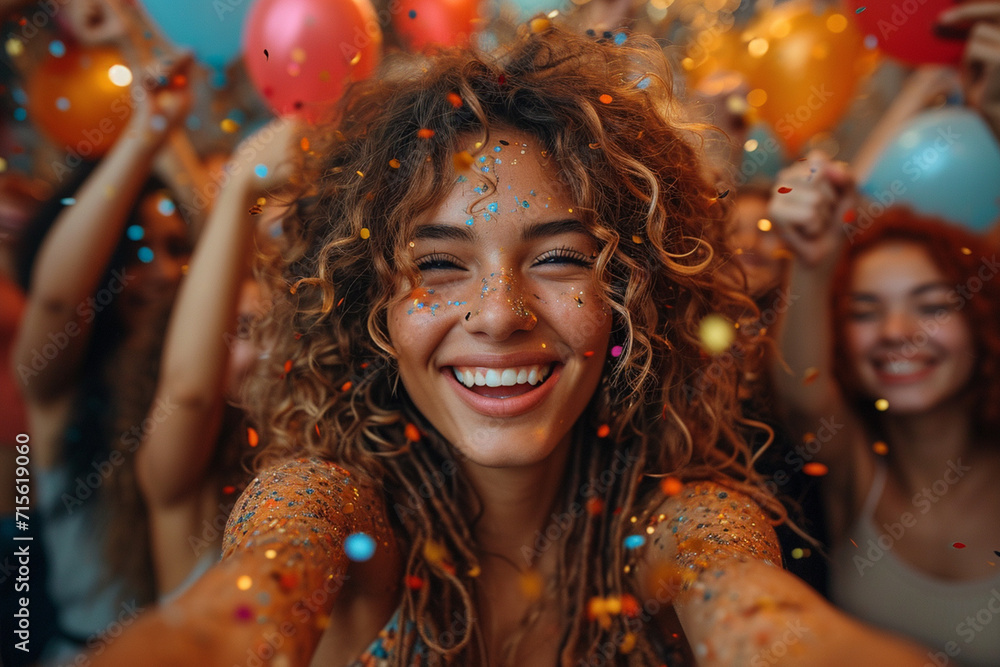Obraz premium young smiling and happy woman at home party