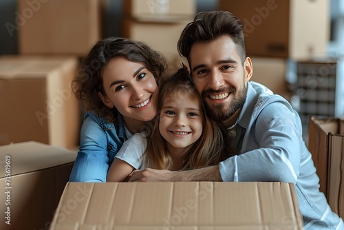 young family in cardboard house, in the style of minimalist staging, smilecore photo