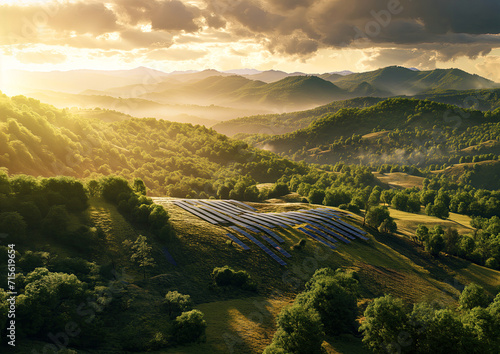 Eine idyllische Mischung aus Natur und erneuerbarer Energie solar, PV Anlage photo