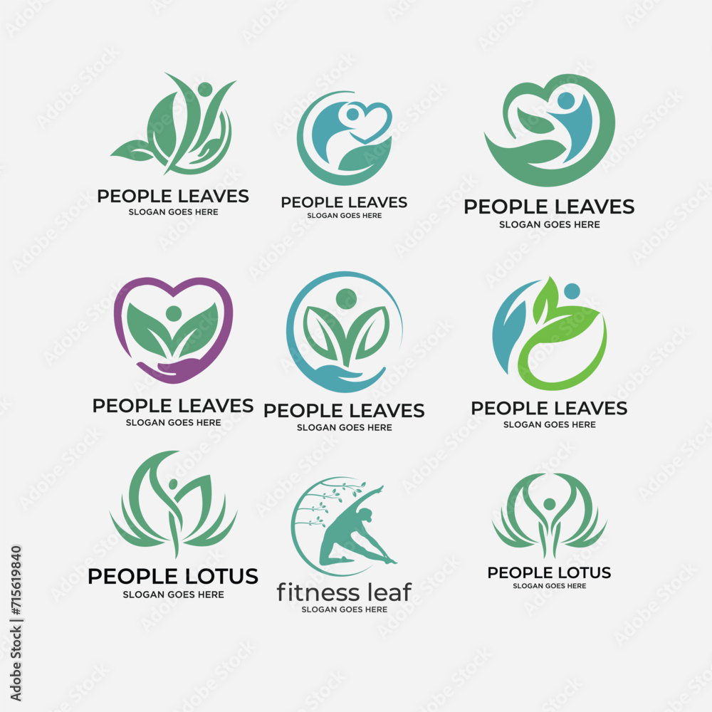 medical set modern leaf logo template medical set modern leaf logo template