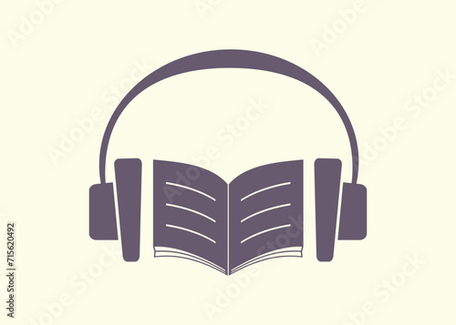 Audiobook. Listening to an audiobook on headphones. Earphone. Icon. Symbol. Icon. Sign. Listen to the podcast. Stream. Vector illustration.