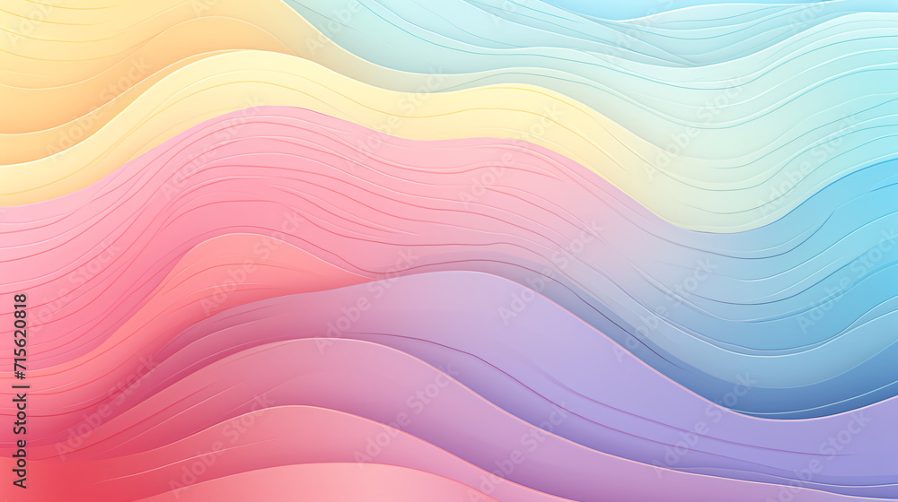 a pastel wavy line pattern, in the style of colorful abstract landscapes, shaped canvas, flat color blocks a pastel wavy line pattern, in the style of colorful abstract landscapes, shaped canvas, flat color blocks