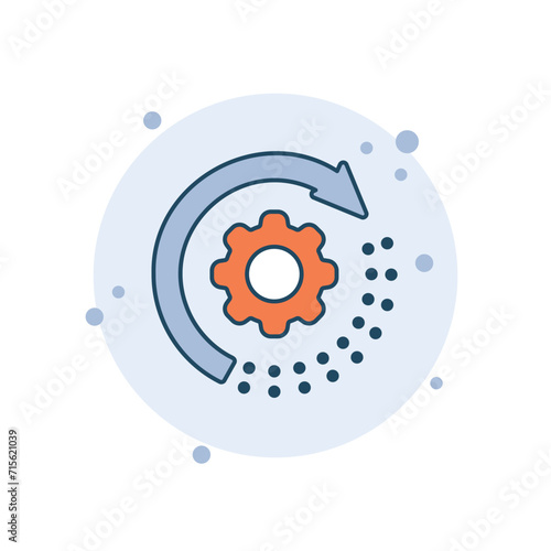 Cartoon gear with update icon vector illustration. Cogwheel with  arrow on bubbles background. Refresh sign concept.
