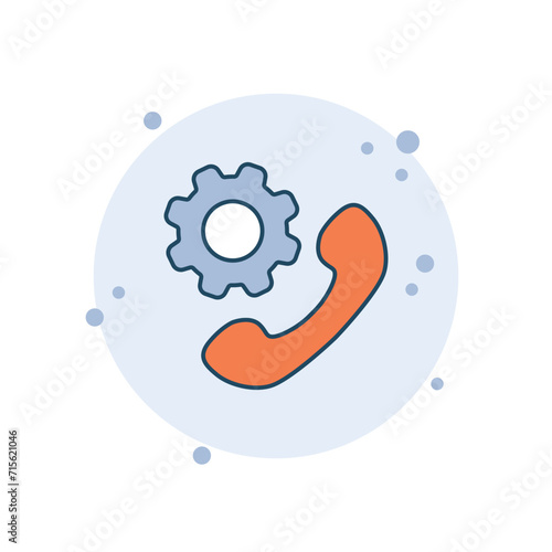 Cartoon phone with gear icon vector illustration. Mobile on bubbles background. Settings sign concept.