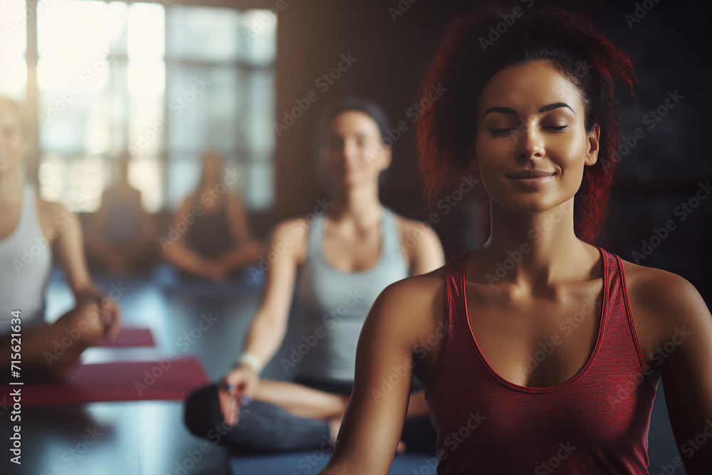 Generative AI photo of professional yoga coach on morning meditation in lotus pose