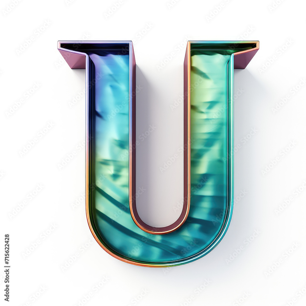 Colourful metal textured letter U on clear white background Colourful metal textured letter U on clear white background