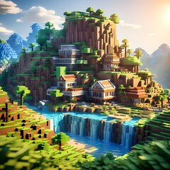 Rollo Minecraft Pixeliges Dorf in Blockwelt-Textur  © Janis