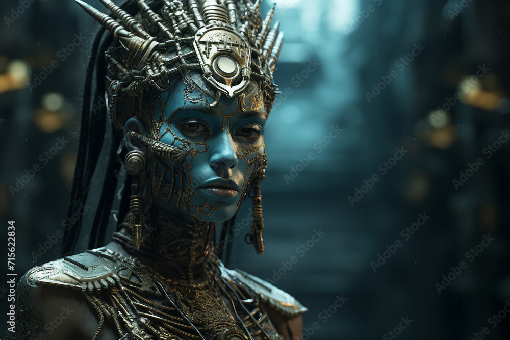 Generative AI picture of mysterious woman futuristic fantasy heroine