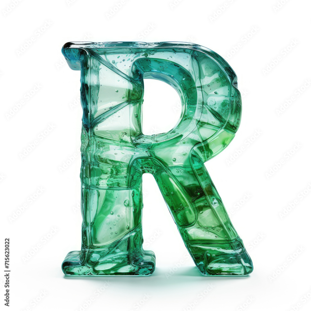 Glass textured letter R on clear white background Glass textured letter R on clear white background