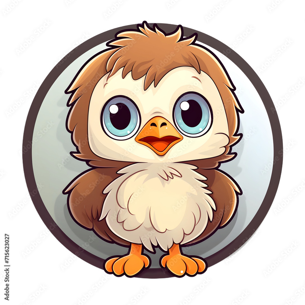 Fototapeta premium Sweet Baby Owl in Brown and Beige: Charming Cartoon Sticker Design with Circular Background