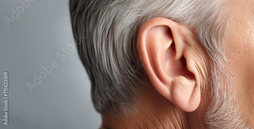 Close up human ear, hearing problem, a Deafness.. photo