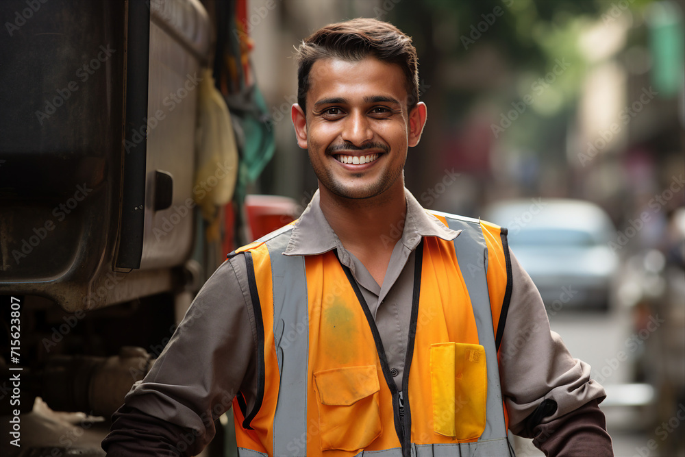 Generative AI picture of dustman who keeps streets clean and takes away trash city service Generative AI picture of dustman who keeps streets clean and takes away trash city service