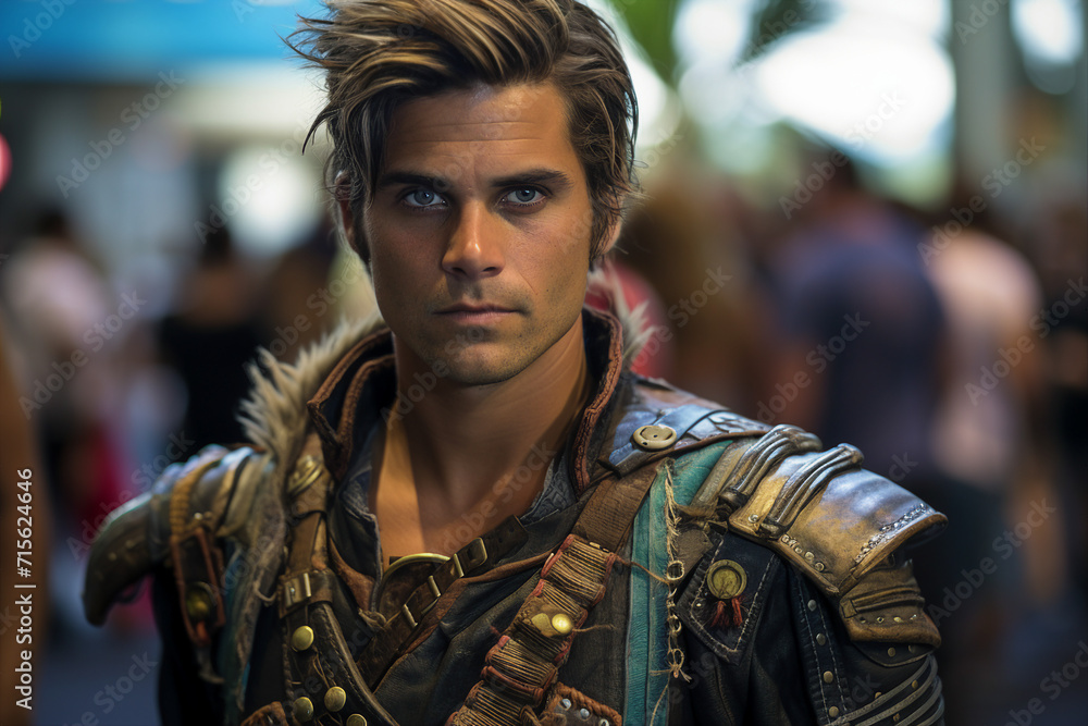 Young and strong handsome male warrior in medieval armor created with generative AI Young and strong handsome male warrior in medieval armor created with generative AI