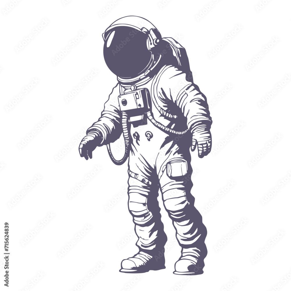 Astronaut monochrome sketch. Spaceman figure. Astronaut cosmic traveler concept.