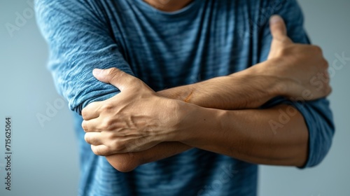 Man suffering from elbow pain. Joint problems and arthritis. Health and medical concept. © AIExplosion