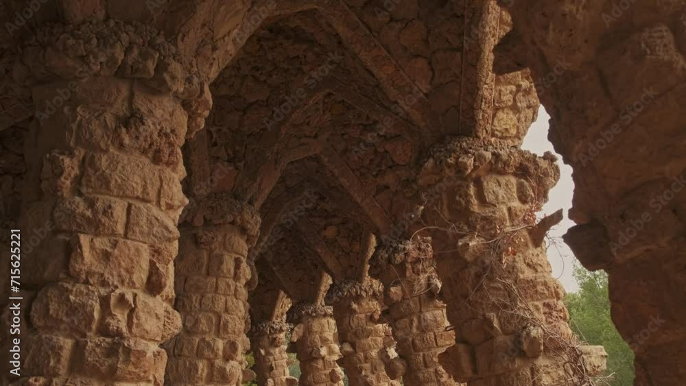 Motion Footage of columns in Park Guell Barcelona.