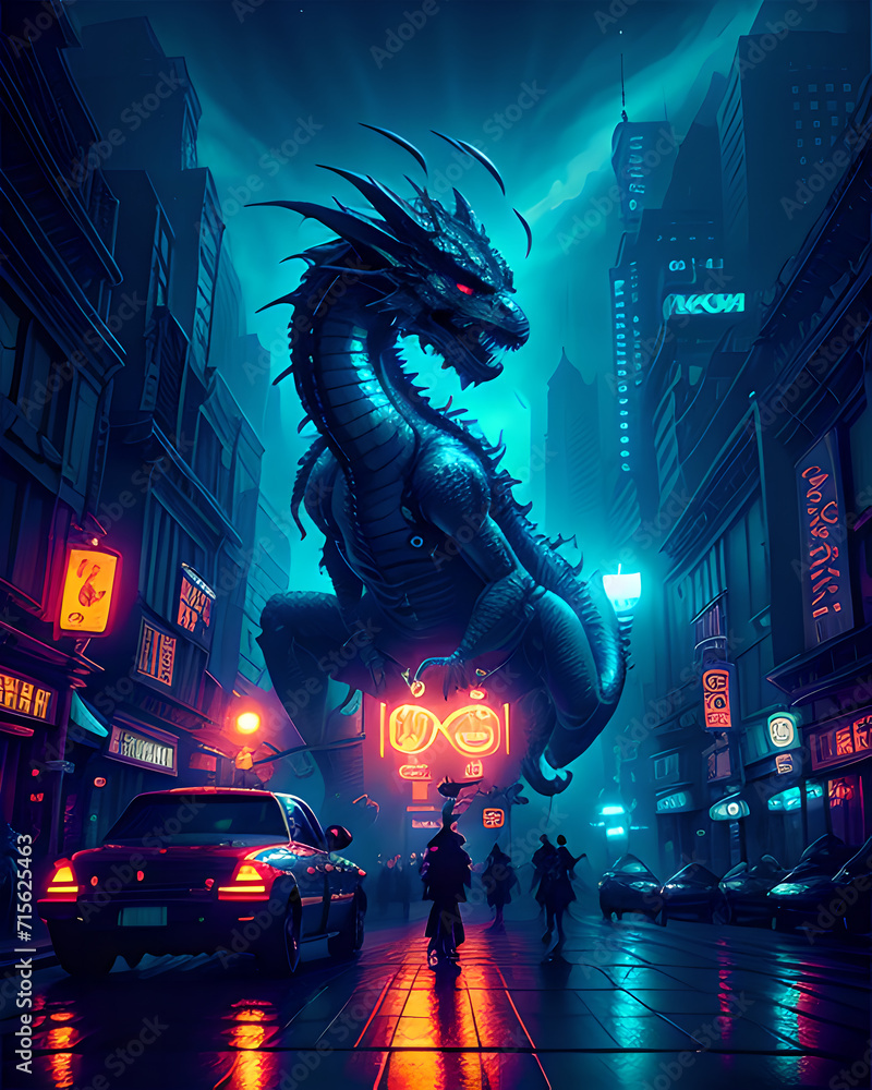 dragon statue at night