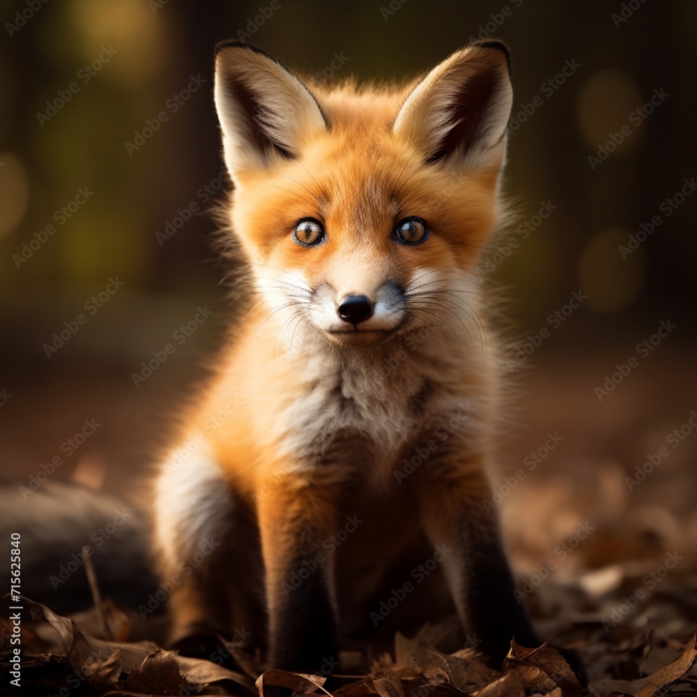 Nice baby fox look ahead face image Generative AI