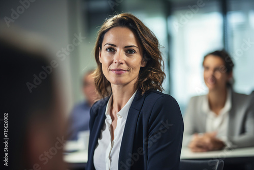 Portrair of smiling successful confident person working in office made with generative AI