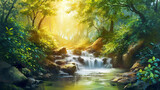 Beautiful stream painting in tropical forest - natural landscape in the forest