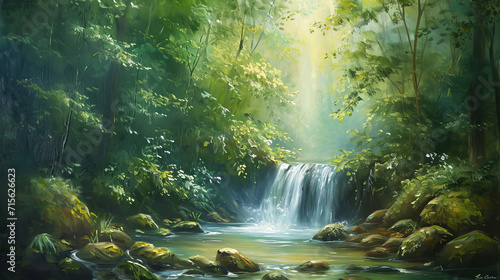 Beautiful stream painting in tropical forest - natural landscape in the forest