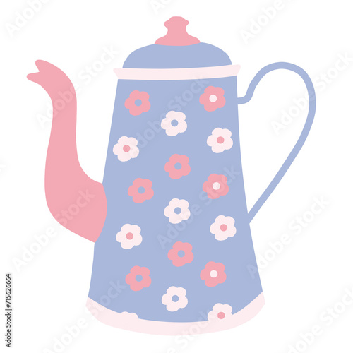 Vintage Floral Coffee Pot – Retro Enamel Teapot Illustration