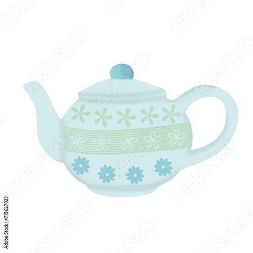 Pastel Blue Teapot with Floral Pattern – Cozy Tea Illustration