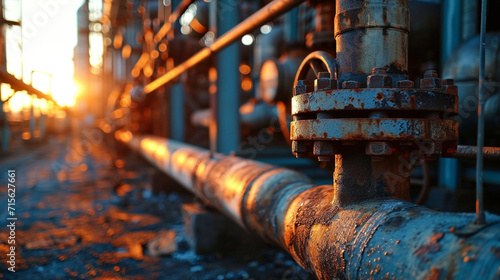 Industrial Precision: Close-Up of Pipeline and Pipe Rack in Petroleum or Chemical Plant, Emphasizing the Intricate Details of the Industrial Zone