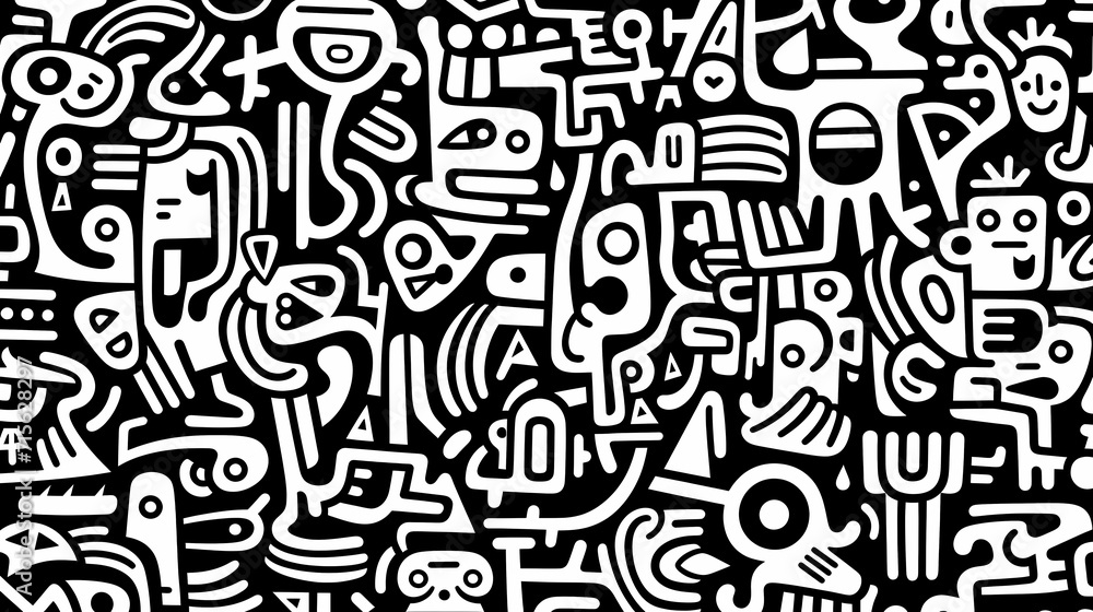 Funny doodle seamless pattern, artistic background Funny doodle seamless pattern, artistic background