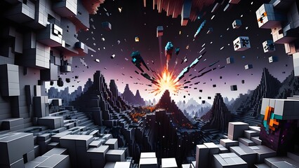 Rollo Minecraft Berstende Farbwürfel im Voxel-Stil  © Janis