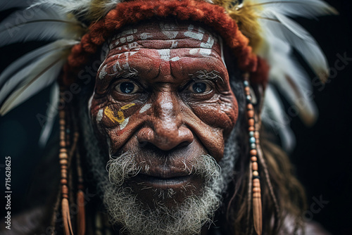 Generative AI close up photo of confident man native african tribe traditional pattern on face