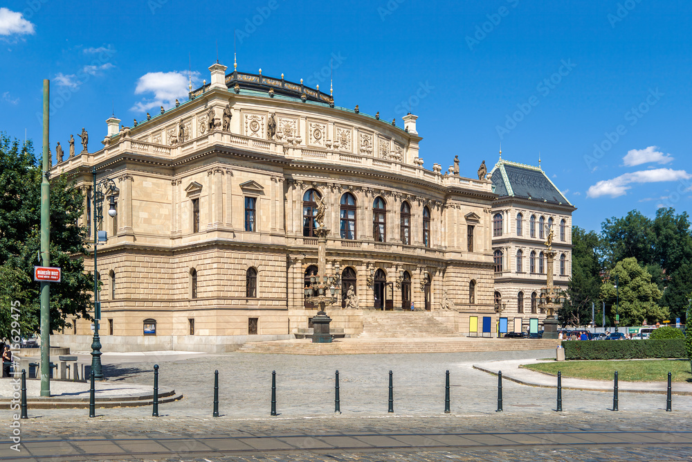Fototapeta premium Rudolfinum under blue sky in old town of Prague, Czechia.