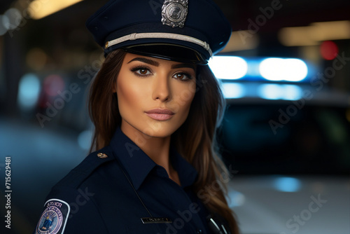 Young man woman working as police officer or cop closeup portrait blurred city background Generative AI