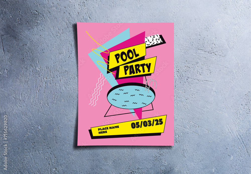 Pool 90s 90s Retro Pool Party Poster Template Stock Template | Adobe Stock