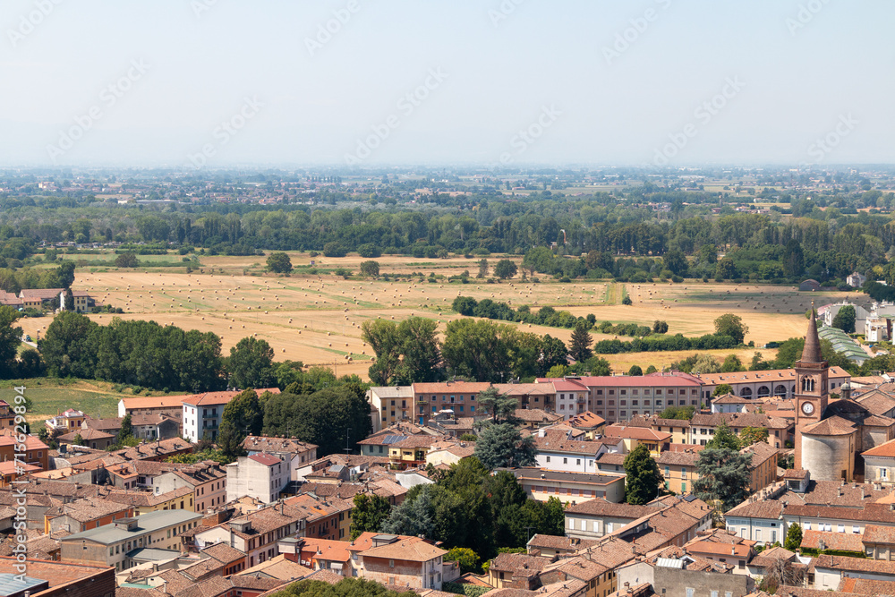 the countryside surrounding the city of Cremona seen from Torrazzo.