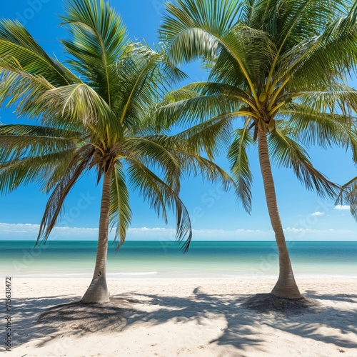 Panorama of a beautiful tropical island with palm trees and white sand beach - AI Generated