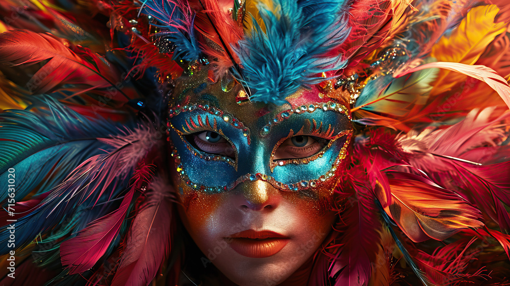 Mystical Mask Maker: Adorned with a Vibrant Feathered Mask, Crafting Animated Masks that Come to Life with Enchanting Expressions