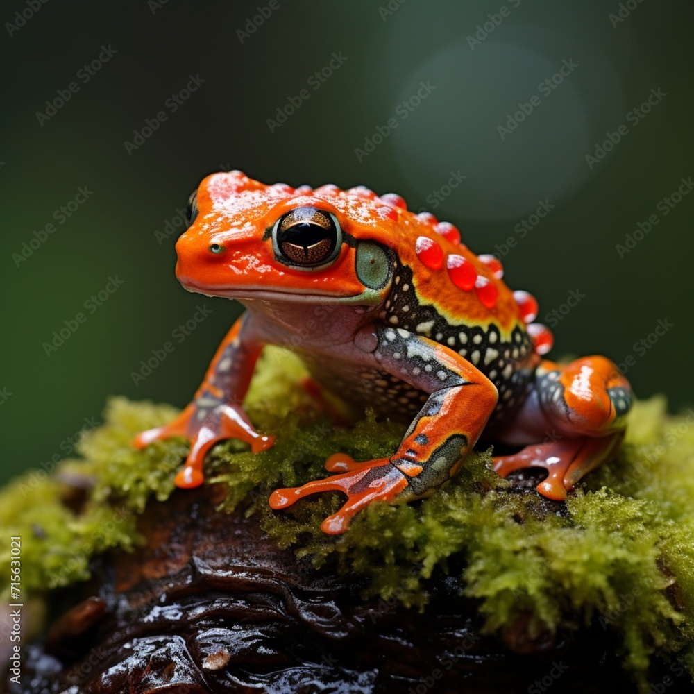Naklejka premium Nice colored frog top mushroom black background image 