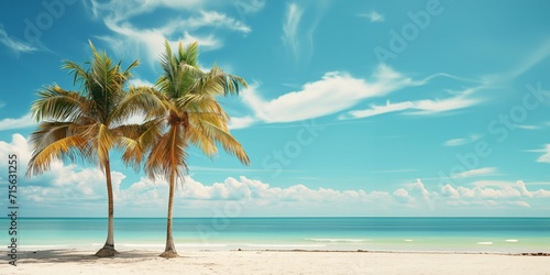 Panorama of a beautiful tropical island with palm trees and white sand beach - AI Generated © mbruxelle