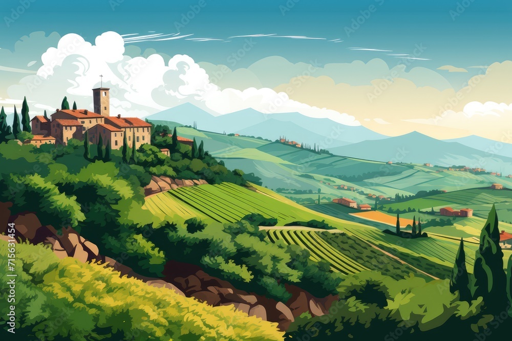 mediterranean landscape in summer illustration