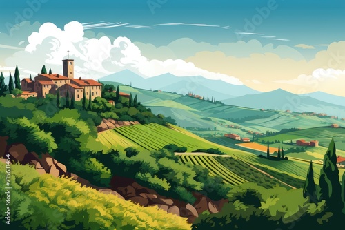 mediterranean landscape in summer illustration
