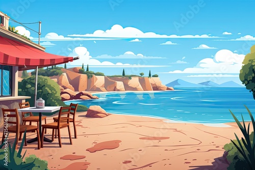 cozy cafe on tropical beach summer vacation illustration © krissikunterbunt