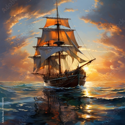 Nice deep sea sailing boats painting image 