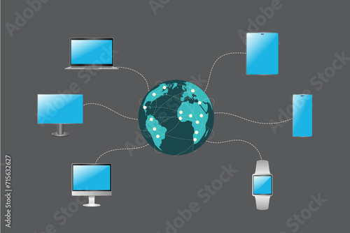 social network concept. Local area network 3d diagram. Internet concept.