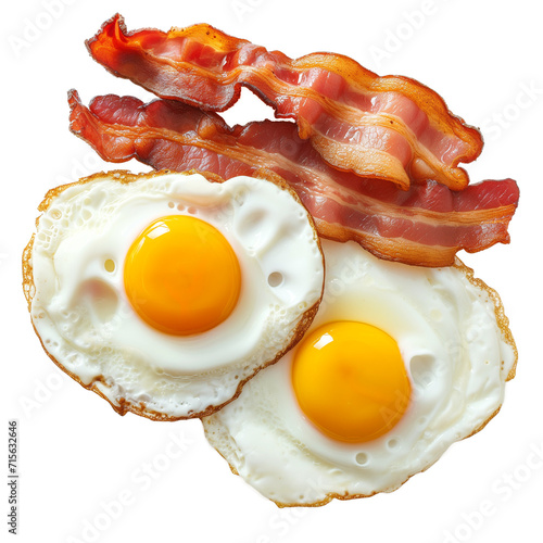 fried eggs and bacon isolated on transparent background 